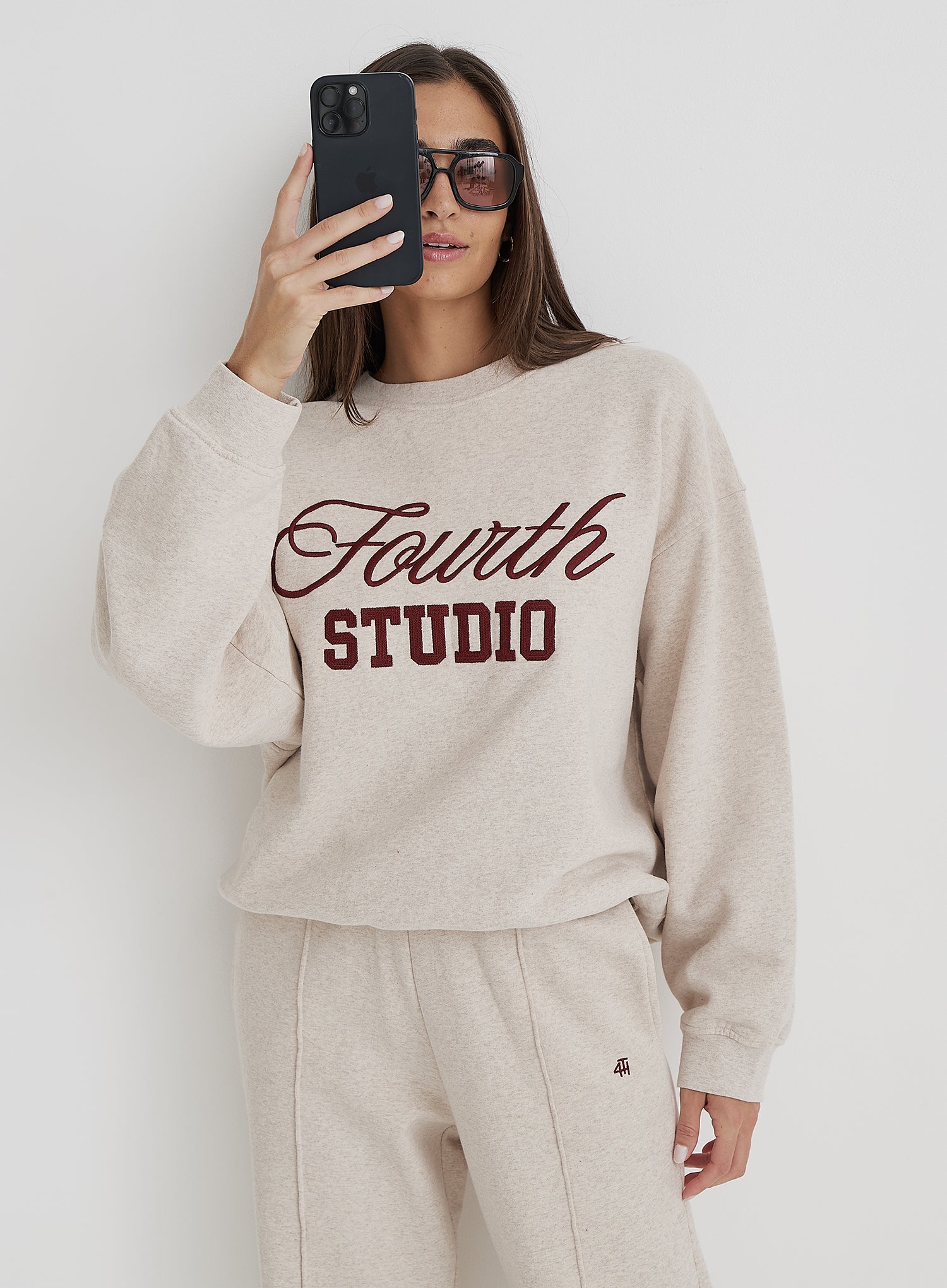 Oatmeal Fourth Studio Slogan Oversized Sweatshirt